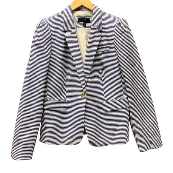 J.Crew Jackets & Blazers - J Crew Blazer Womens 12 Blue White Stripe Coastal Nautical Jacket Cotton Classic